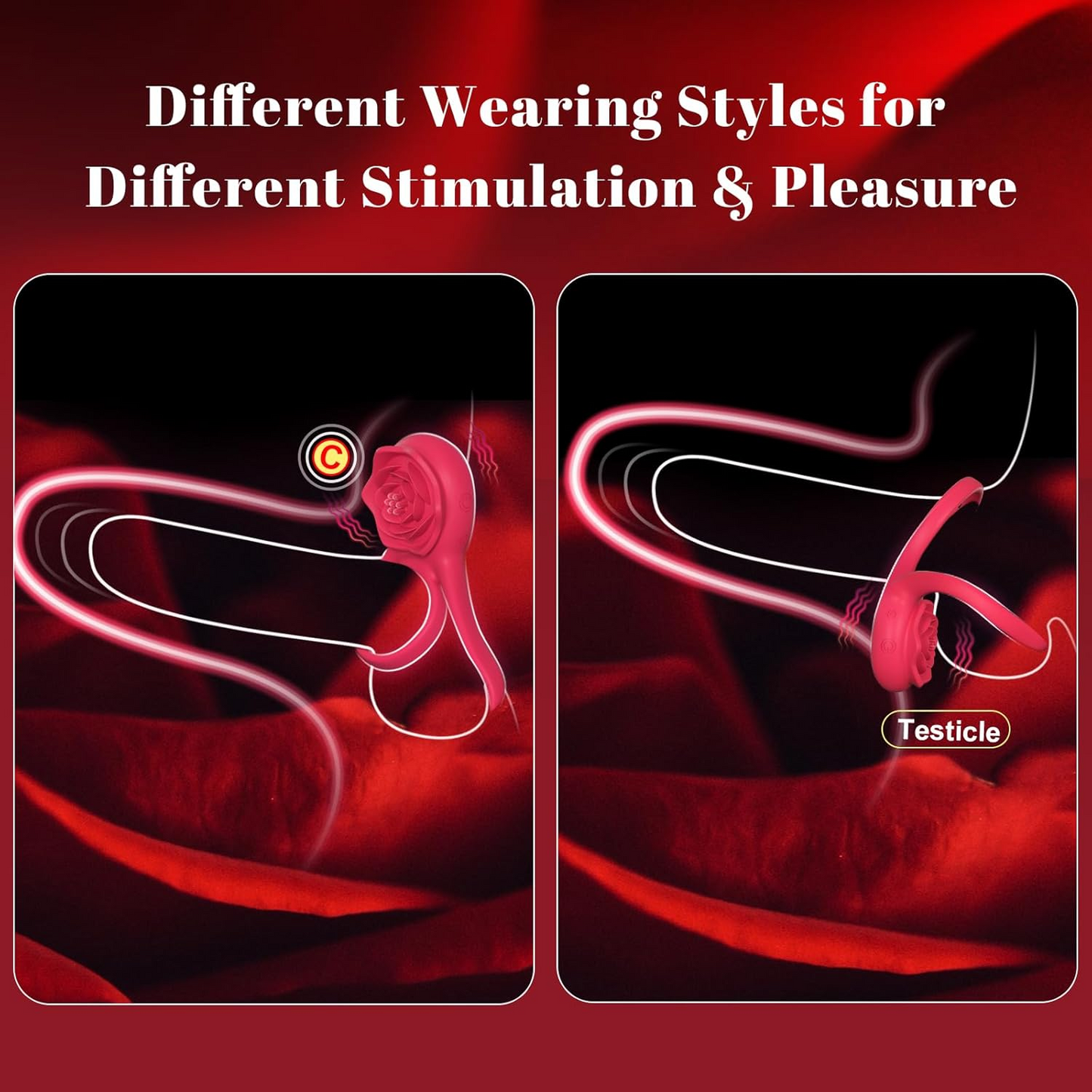 💥Vibrating Cock Ring with Rose Clitoral Stimulator – 7 Vibration Modes for Couples🍑🌹