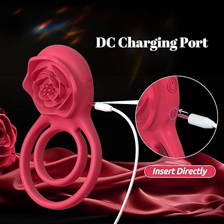 💥Vibrating Cock Ring with Rose Clitoral Stimulator – 7 Vibration Modes for Couples🍑🌹