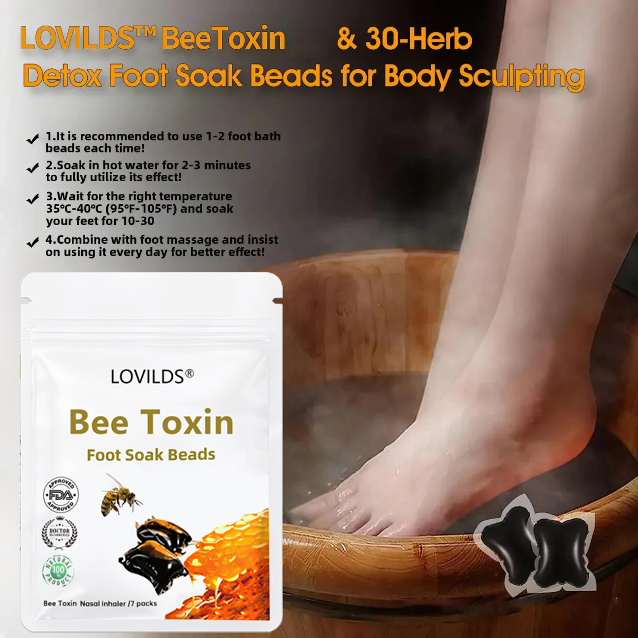 🌿LOVILDS™ Bee Toxin & 30-Herb Detox Foot Soak Beads🌲(𝐋𝐀𝐍𝐀 𝐂𝐞𝐫𝐭𝐢𝐟𝐢𝐜𝐚𝐭𝐢𝐨𝐧,𝗟𝘆𝗺𝗽𝗵𝗮𝘁𝗶𝗰 𝗔𝘀𝘀𝗼𝗰𝗶𝗮𝘁𝗶𝗼𝗻 𝗼𝗳 𝗔𝗺𝗲𝗿𝗶𝗰𝗮)