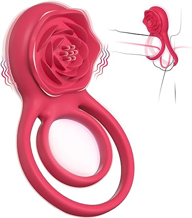 💥Vibrating Cock Ring with Rose Clitoral Stimulator – 7 Vibration Modes for Couples🍑🌹