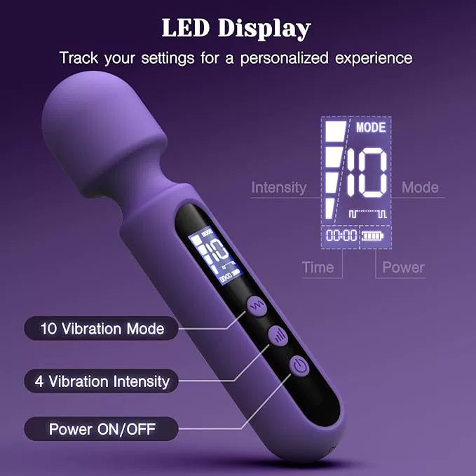 NESLEMY™ Wand Vibrator Kits, Couple Adult Sex Toys with 3 Attachments for Clit, G Spot, Glans, Clitoral Stimulator Vibrating Dildo with LCD Display, 10 Patterns 4 Speeds (Passion Kit)