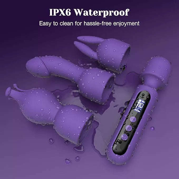 NESLEMY™ Wand Vibrator Kits, Couple Adult Sex Toys with 3 Attachments for Clit, G Spot, Glans, Clitoral Stimulator Vibrating Dildo with LCD Display, 10 Patterns 4 Speeds (Passion Kit)