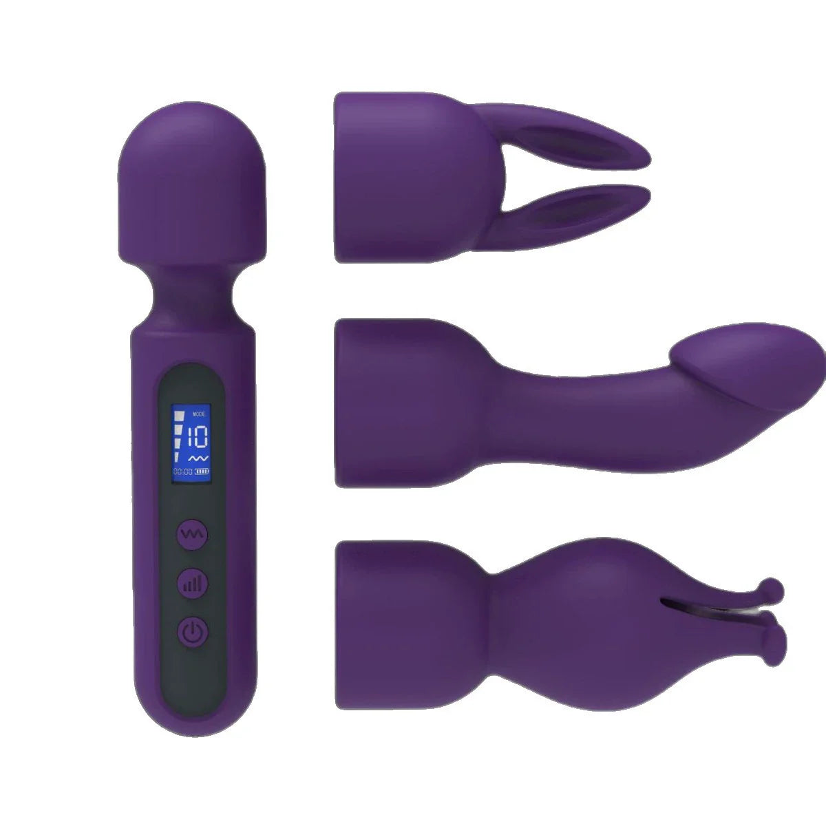 NESLEMY™ Wand Vibrator Kits, Couple Adult Sex Toys with 3 Attachments for Clit, G Spot, Glans, Clitoral Stimulator Vibrating Dildo with LCD Display, 10 Patterns 4 Speeds (Passion Kit)