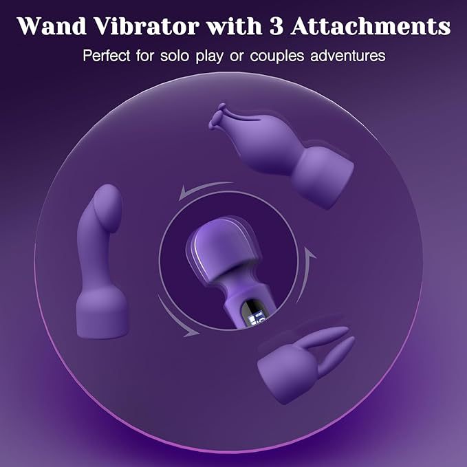 NESLEMY™ Wand Vibrator Kits, Couple Adult Sex Toys with 3 Attachments for Clit, G Spot, Glans, Clitoral Stimulator Vibrating Dildo with LCD Display, 10 Patterns 4 Speeds (Passion Kit)