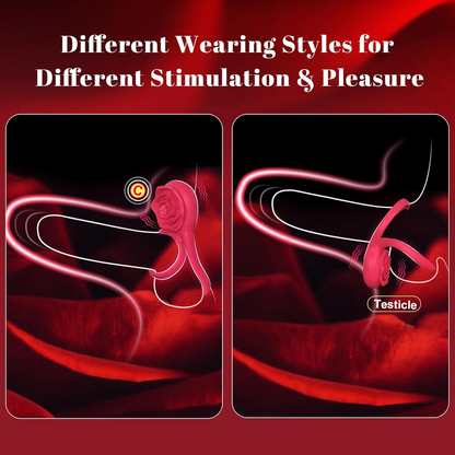 💥Vibrating Cock Ring with Rose Clitoral Stimulator – 7 Vibration Modes for Couples🍑🌹