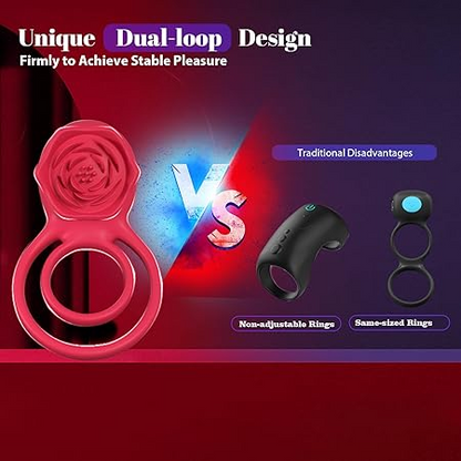💥Vibrating Cock Ring with Rose Clitoral Stimulator – 7 Vibration Modes for Couples🍑🌹